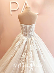 Princess Boho Lace Wedding Gown Strapless with Appliques