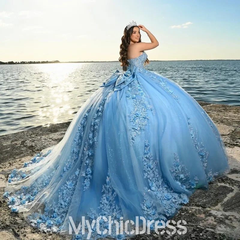 Princess Corset Blue Sweet 16 Vestido 15 De Anos Quinceanera Dress Mychicdress