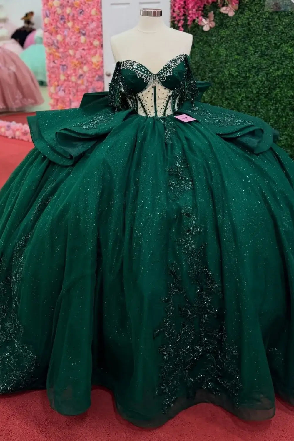 Princess Emerald Green Corset Quince 16 Dresses Ball Gown with Bow