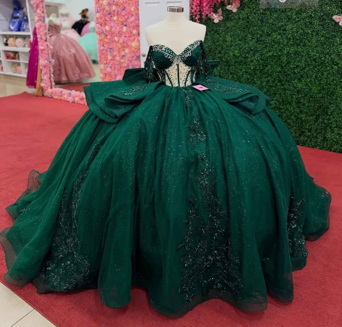 Princess Emerald Green Corset Quince 16 Dresses Ball Gown with Bow