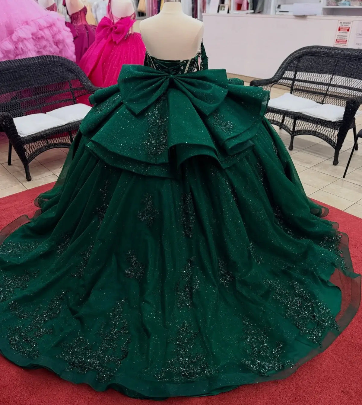 Princess Emerald Green Corset Quince 16 Dresses Ball Gown with Bow