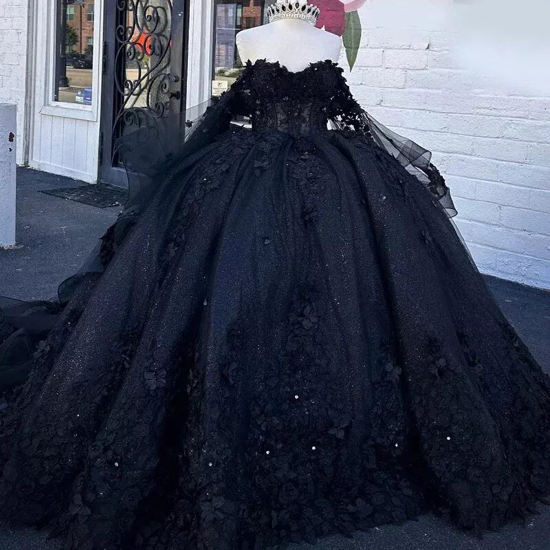 Princess Gothic Black Quinceanera Dresses For Sweet 16 Girls Mychicdress