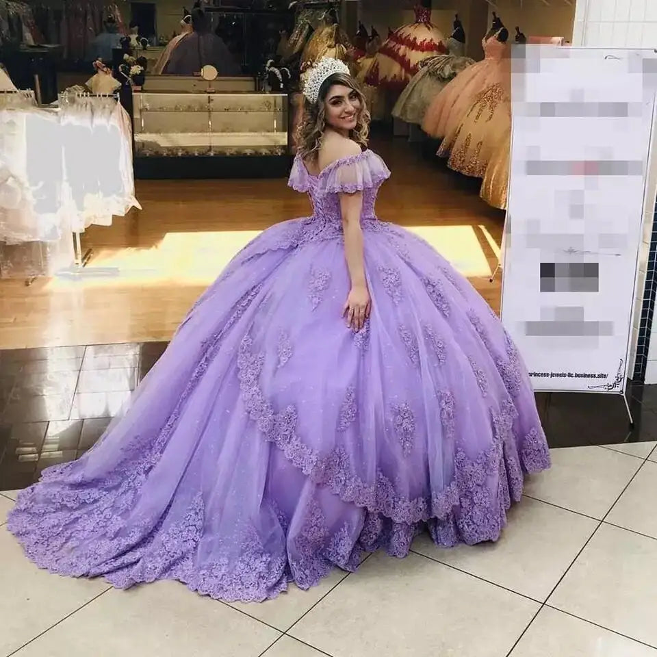 Princess Lilac Quinceanera Dress Lace Appliques for Sweet 16