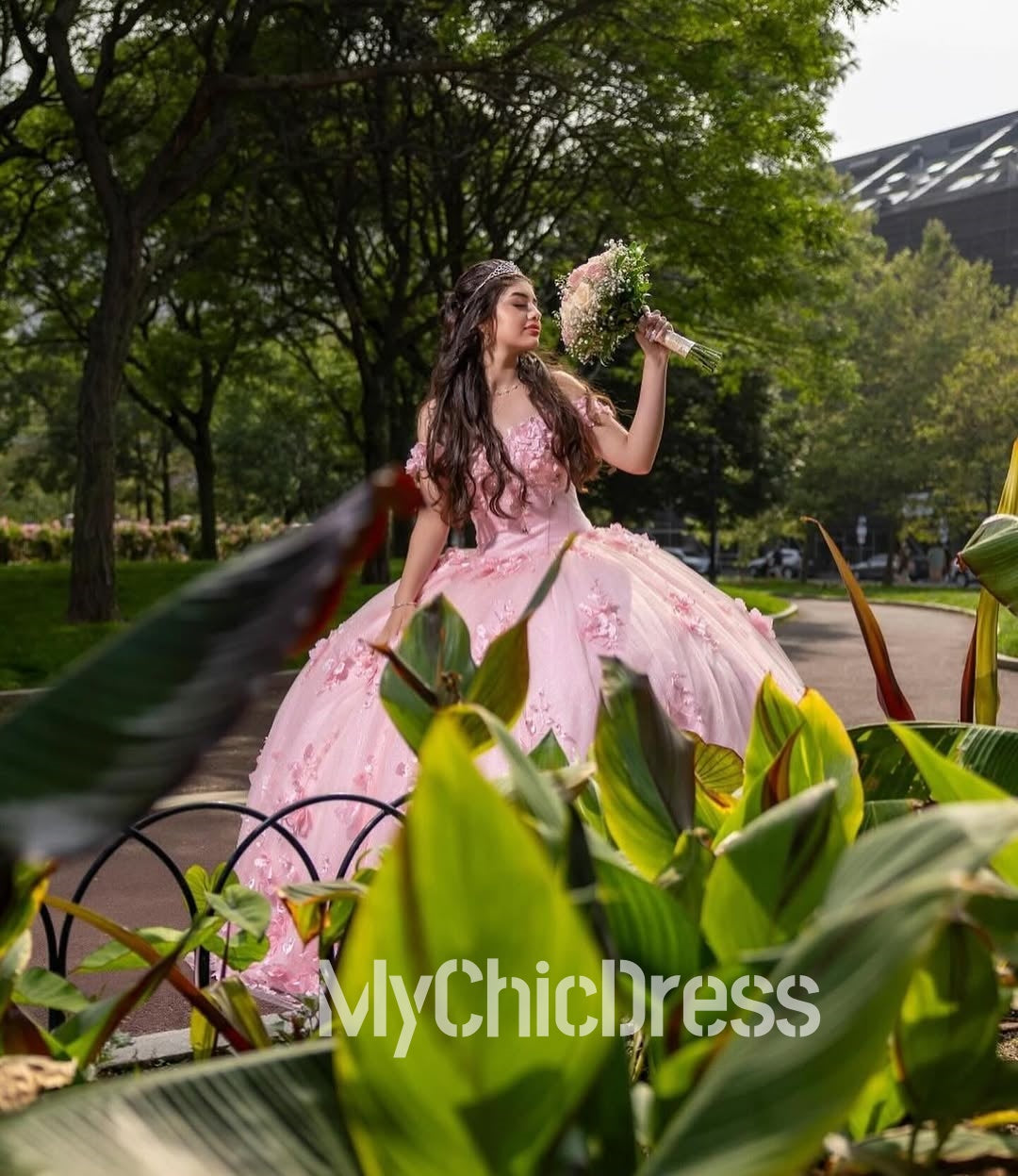 Princess Pink Quinceanera Dresses Discount Lace-Up 3D Flowers Ball Gowns