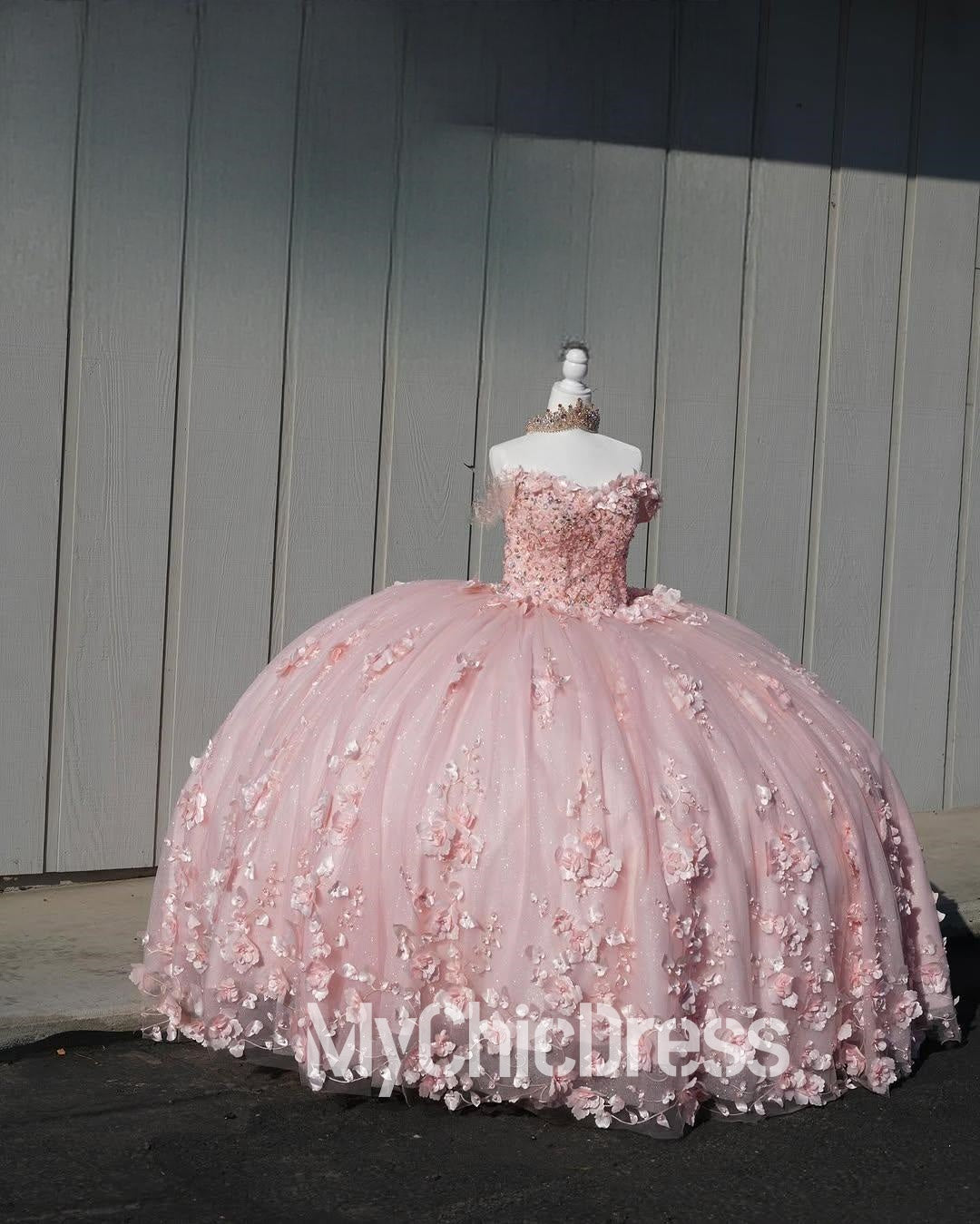 Pink floral quinceanera dresses