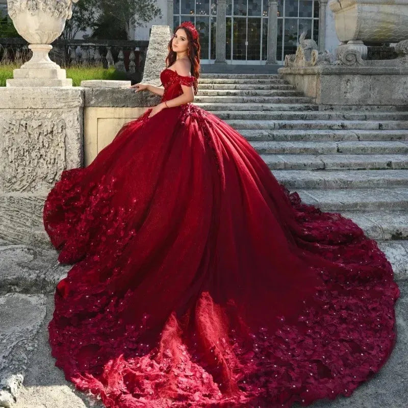 Princess Red Quince XV Dress Off Shoulder