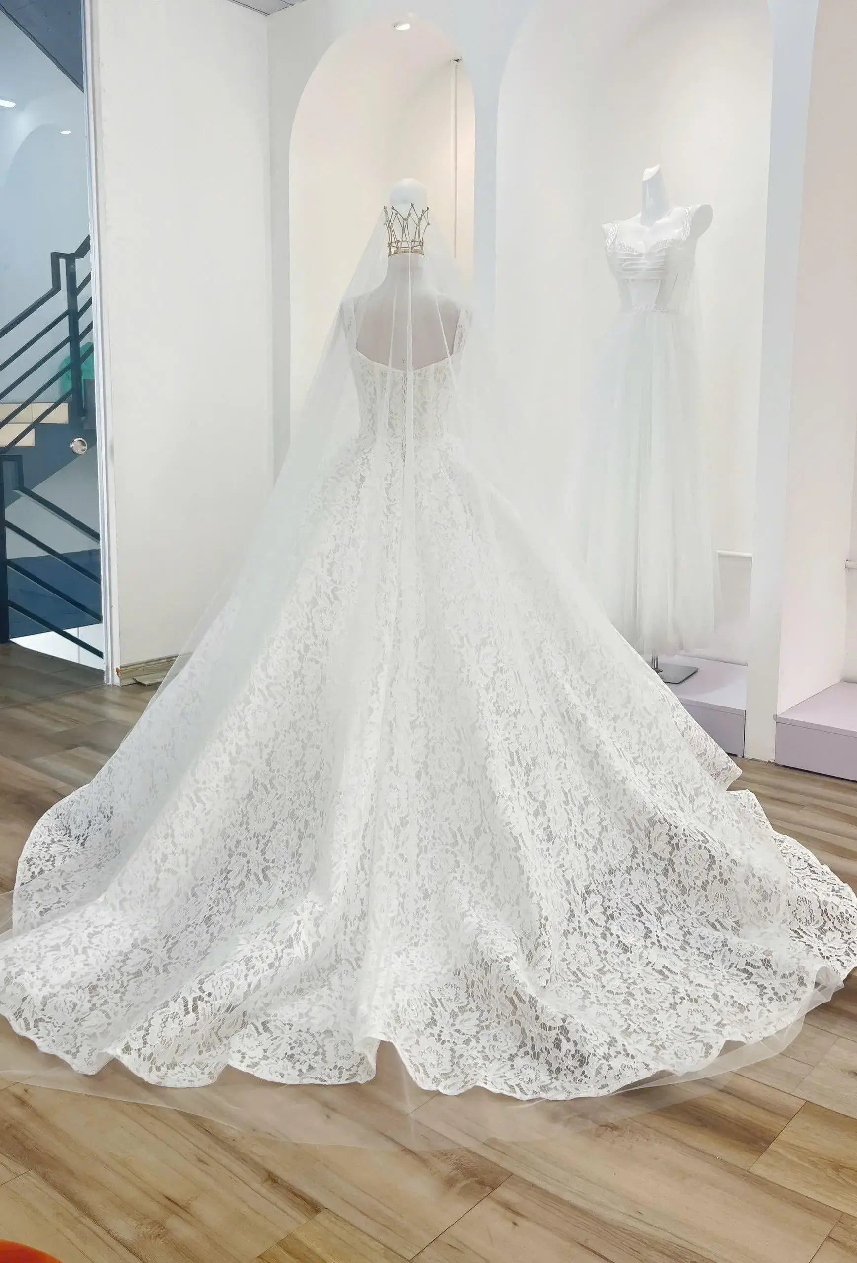 Princess Square Neck Lace white Wedding Dress Beach Corset Bridal Gown