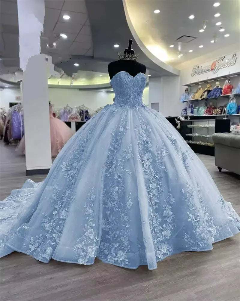 Princess sky blue Sweet 16 Quinceanera Dresses Beaded Appliques