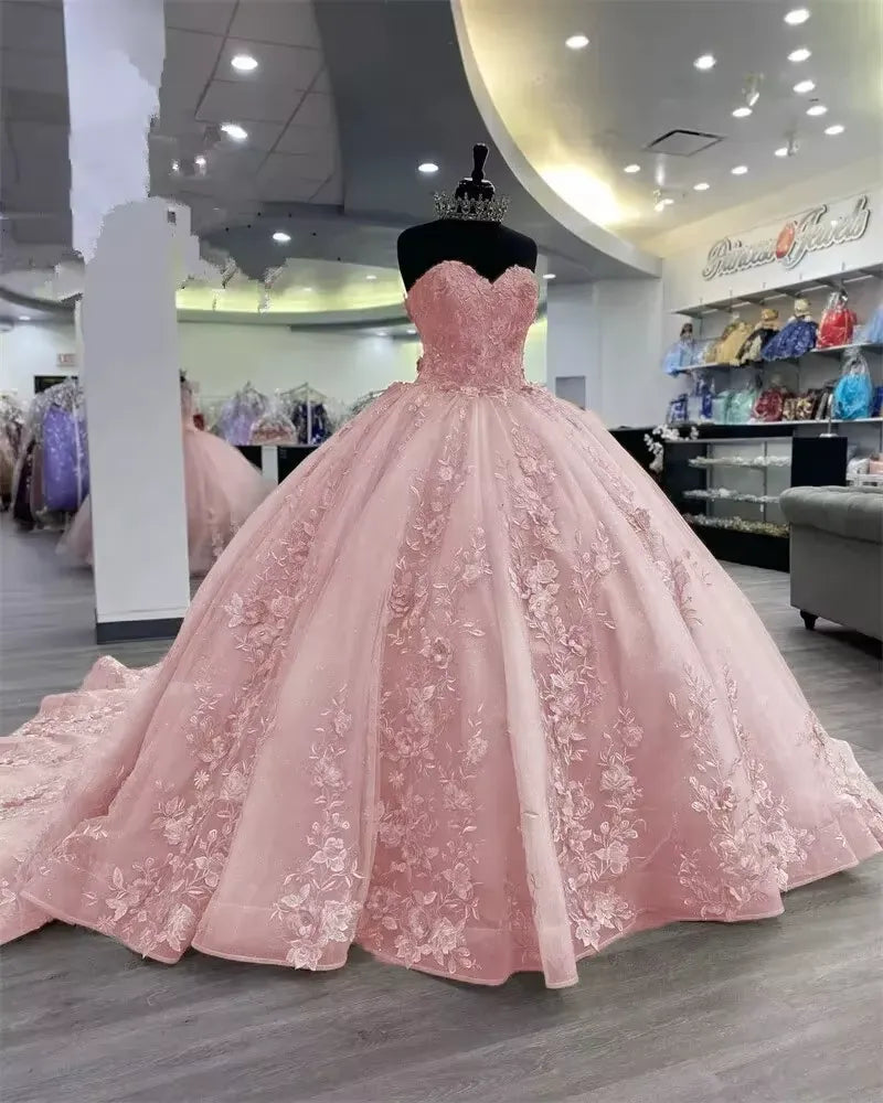 Princess pink Sweet 16 Quinceanera Dresses Beaded Appliques