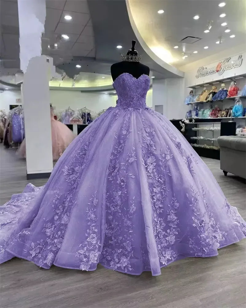 Princess Lavender Sweet 16 Quinceanera Dresses Beaded Appliques