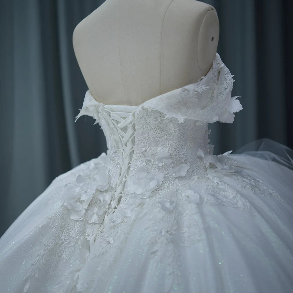 Princess White Lace Quinceanera Dress 3D Flowers Sweet 15 Dress