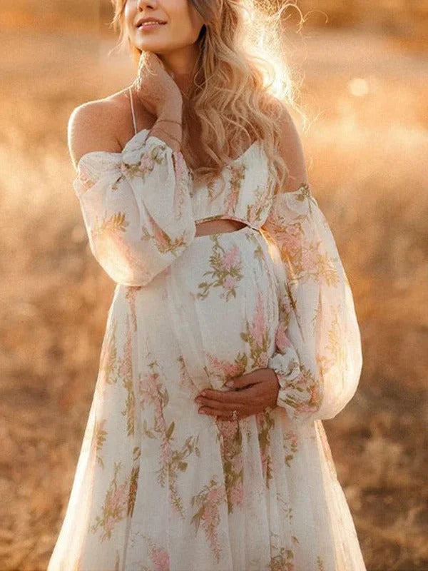 Print Chiffon Maternity Photoshoot Dress Maxi Dress Mychicdress