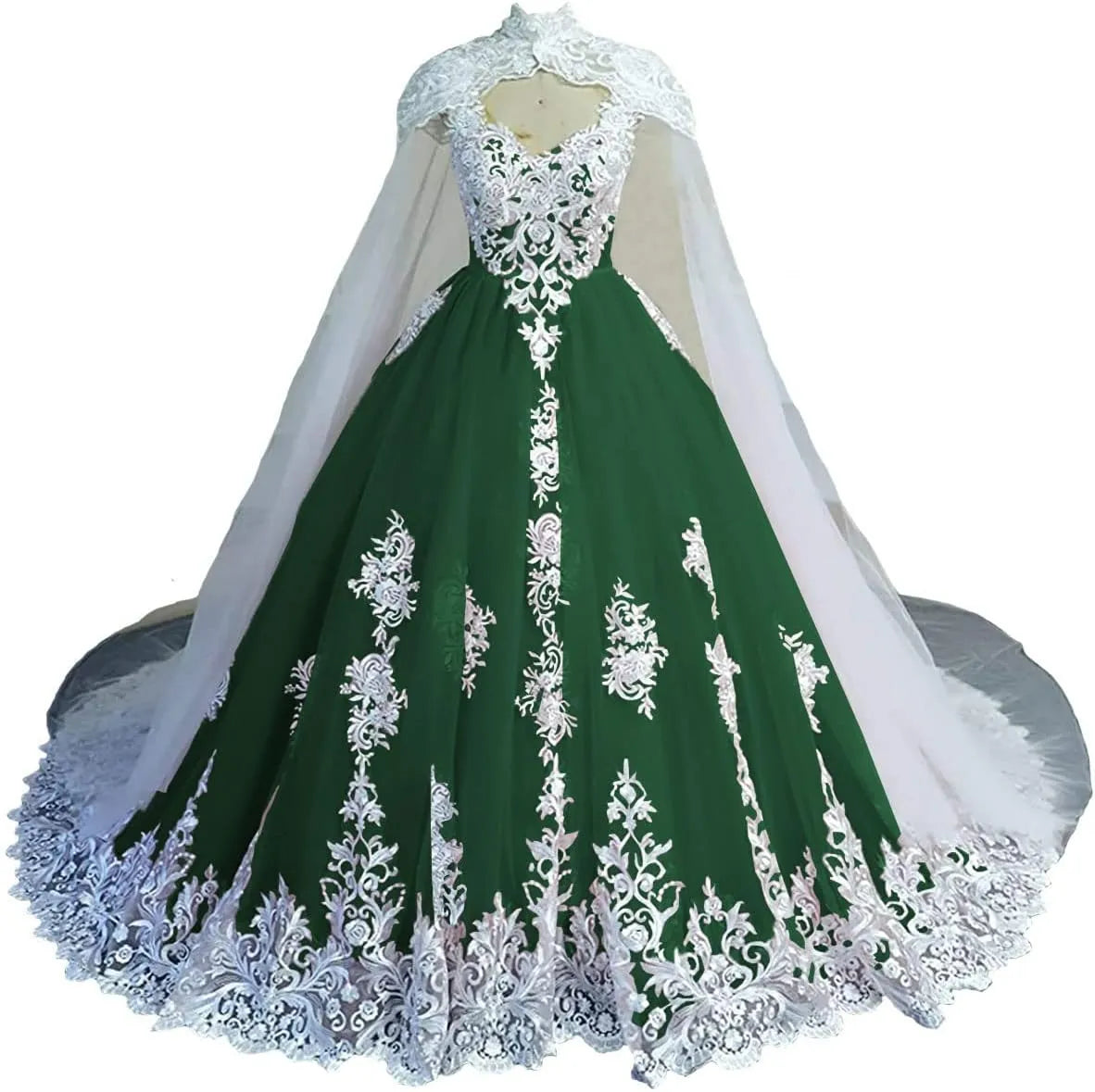 Puffy Lace Quinceanera Dresses with Cape Tulle Off Shoulder Wedding Dress
