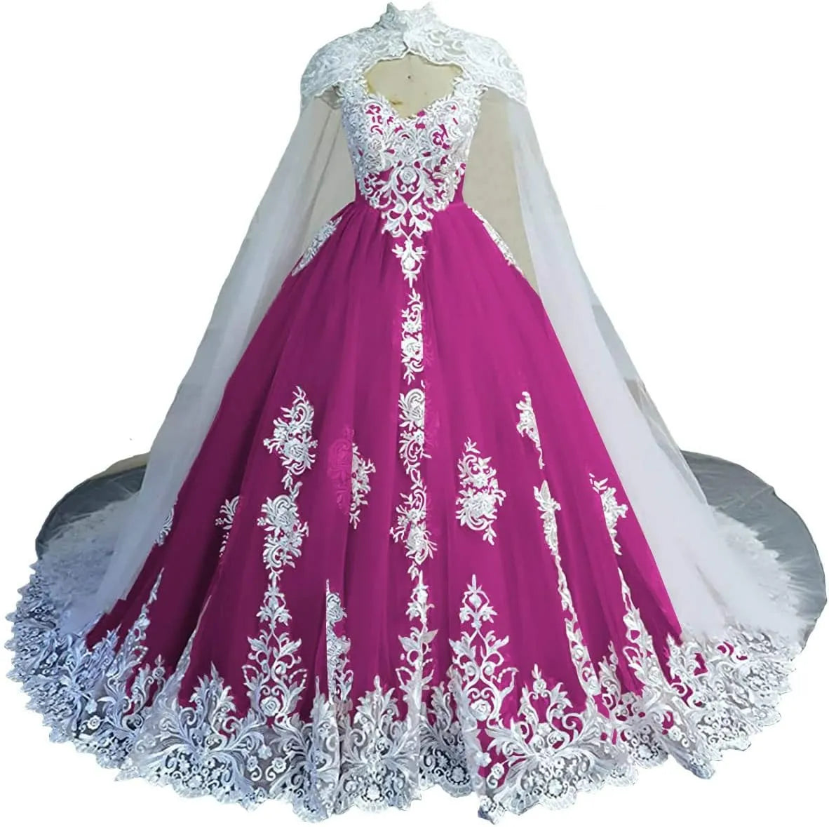 Puffy Lace Quinceanera Dresses with Cape Tulle Off Shoulder Wedding Dress