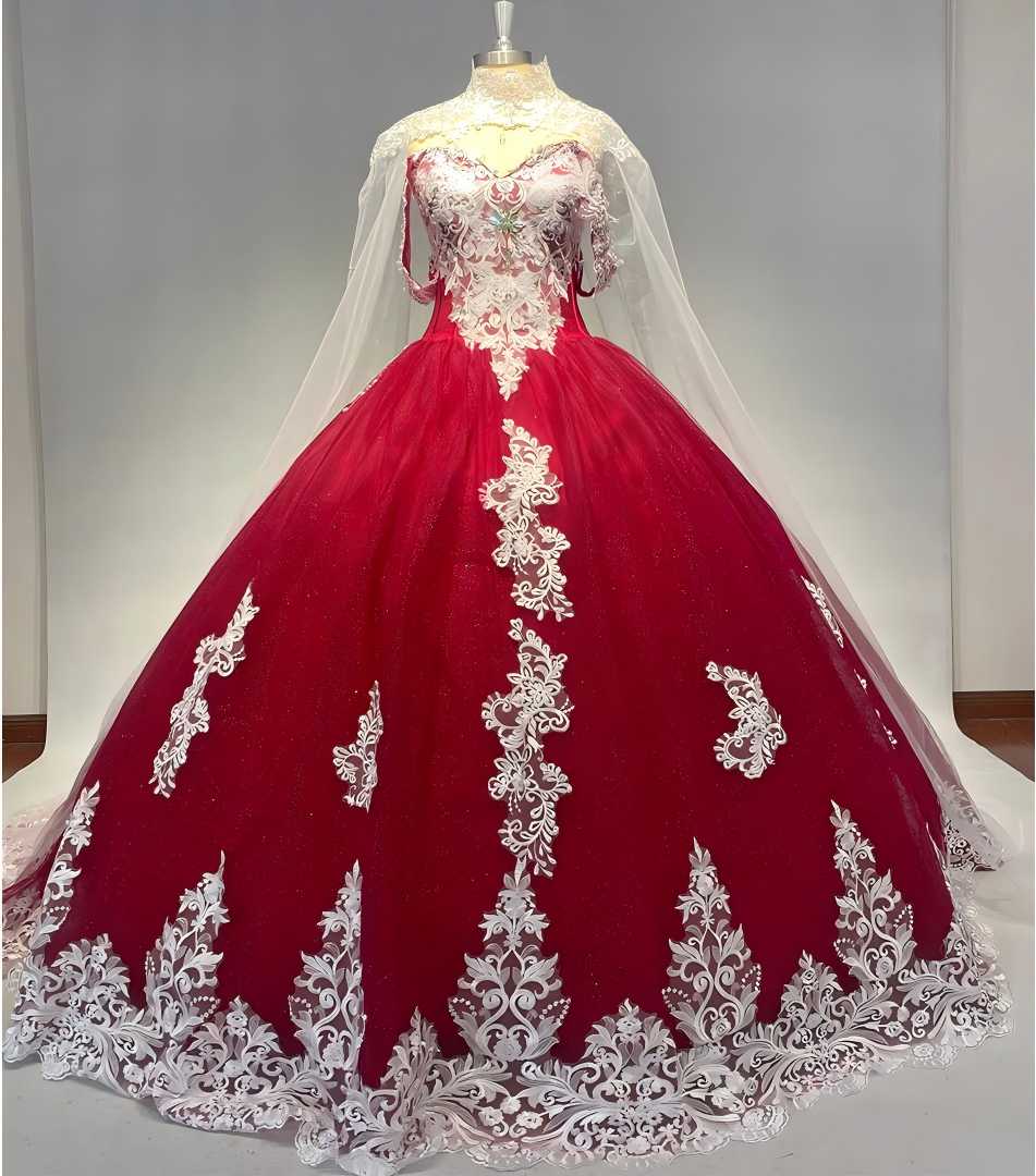 Puffy Lace Quinceanera Dresses with Cape Tulle Off Shoulder Wedding Dress