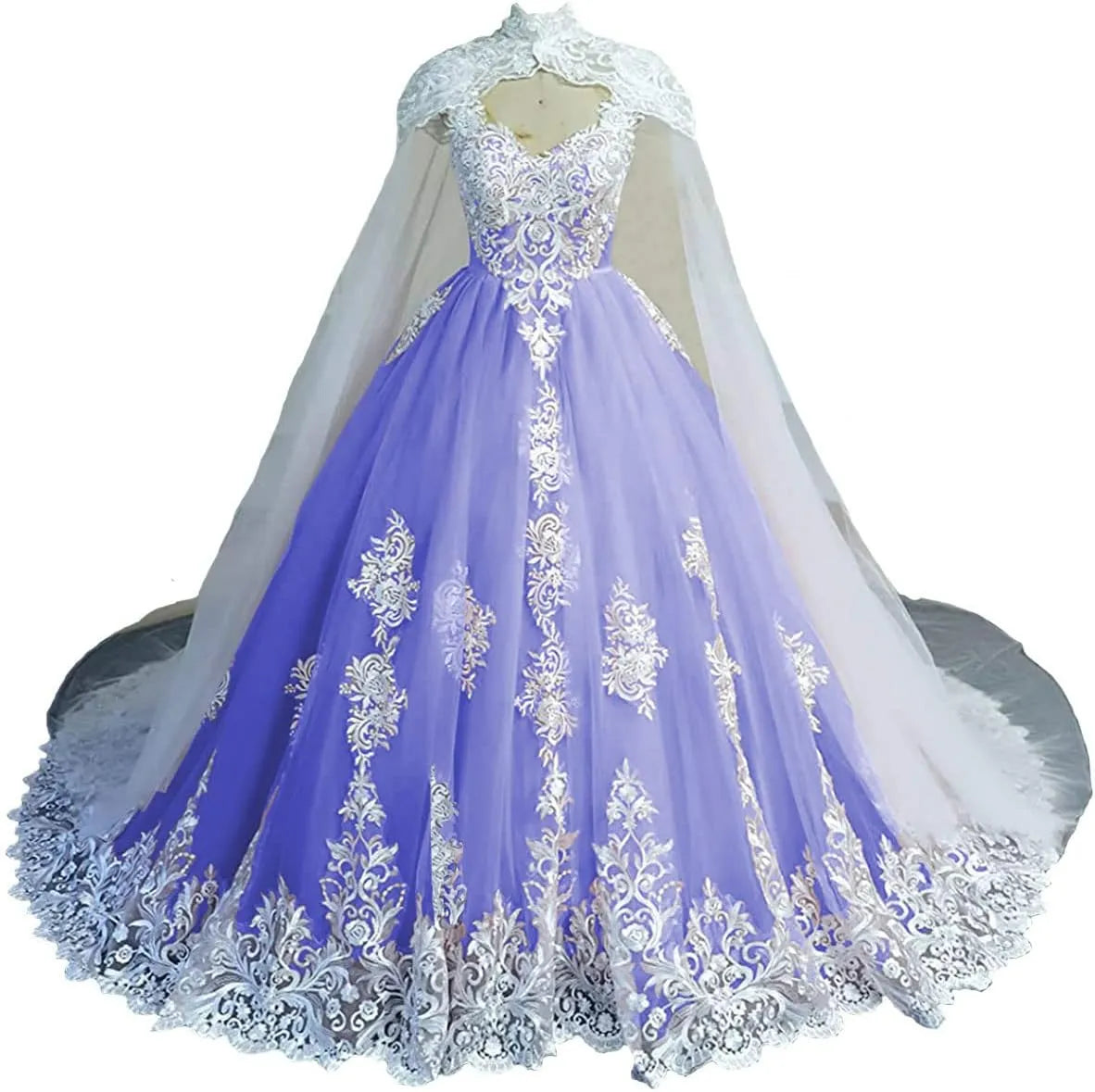 Puffy Lace Quinceanera Dresses with Cape Tulle Off Shoulder Wedding Dress