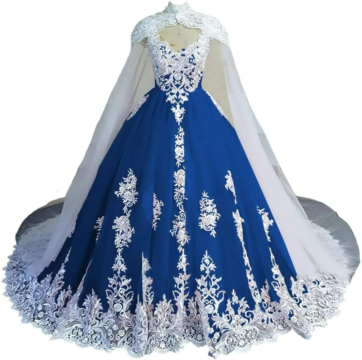 Puffy Lace Quinceanera Dresses with Cape Tulle Off Shoulder Wedding Dress