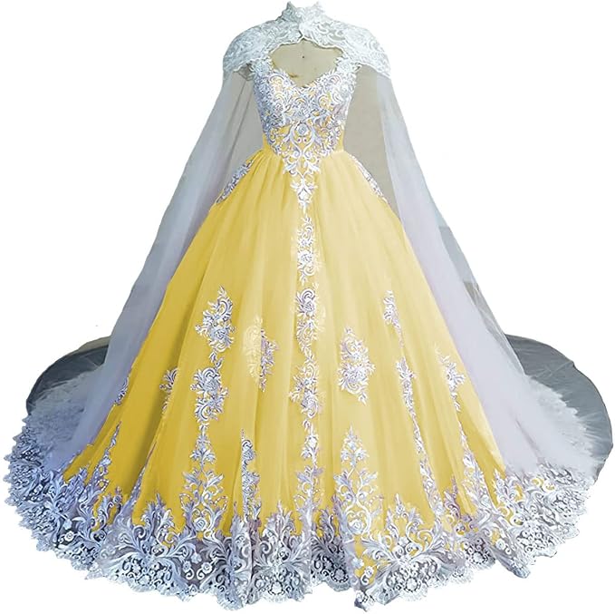 Puffy Lace Quinceanera Dresses with Cape Tulle Off Shoulder Wedding Dress
