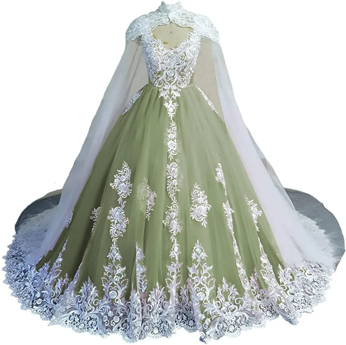 Puffy Lace Quinceanera Dresses with Cape Tulle Off Shoulder Wedding Dress