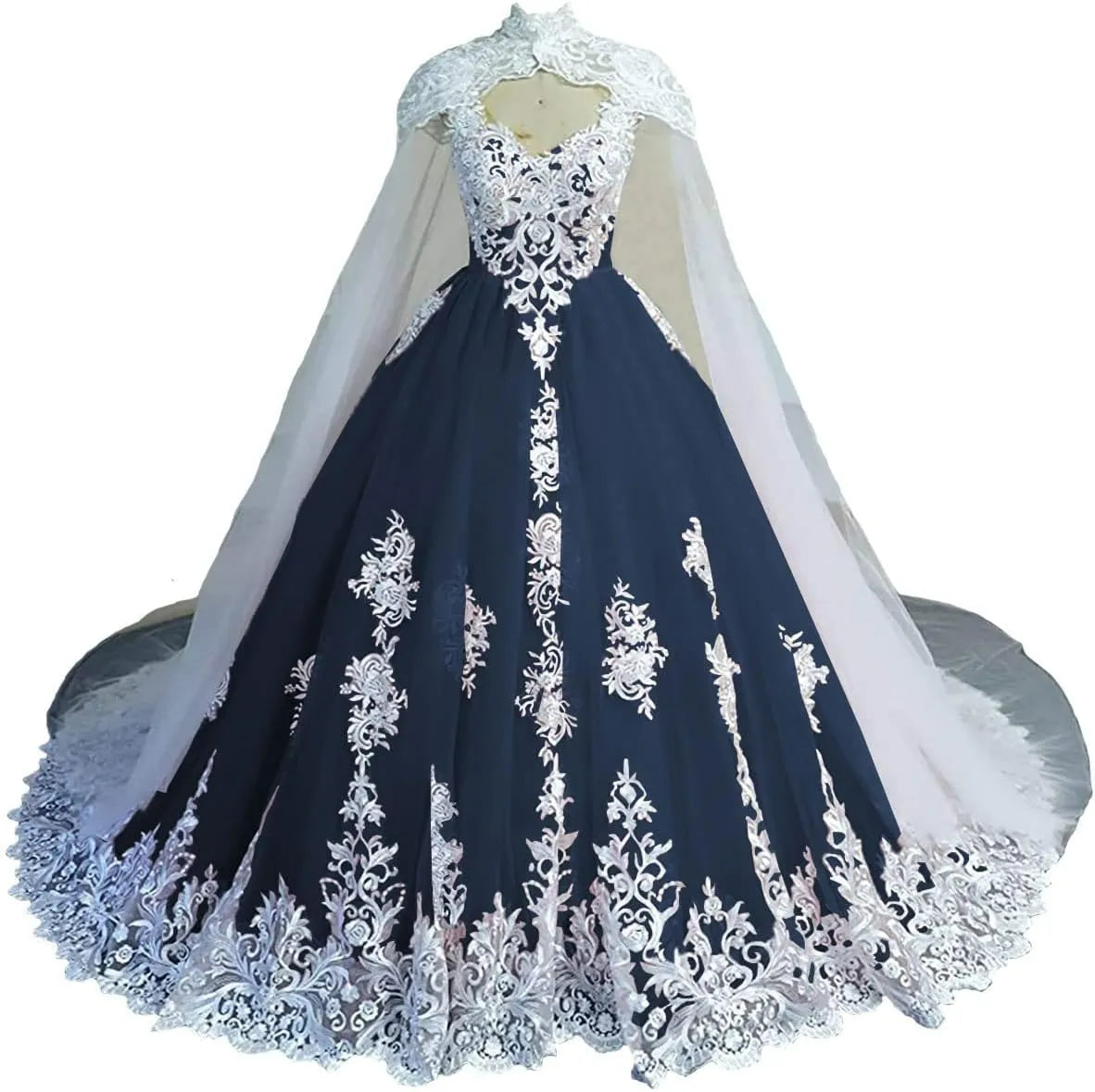 Puffy Lace Quinceanera Dresses with Cape Tulle Off Shoulder Wedding Dress
