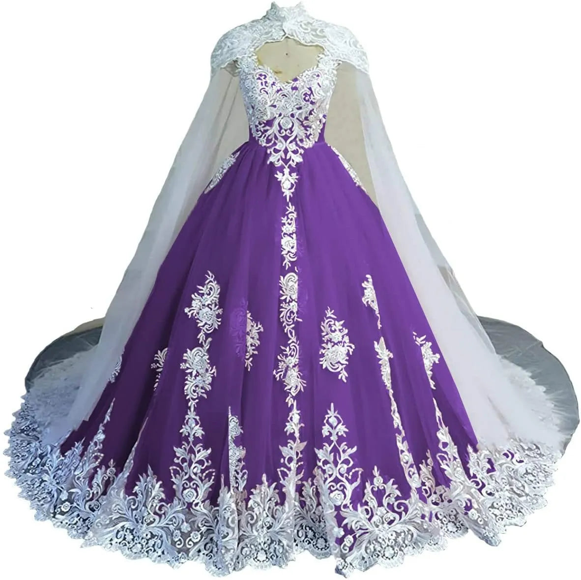 Puffy Lace Quinceanera Dresses with Cape Tulle Off Shoulder Wedding Dress