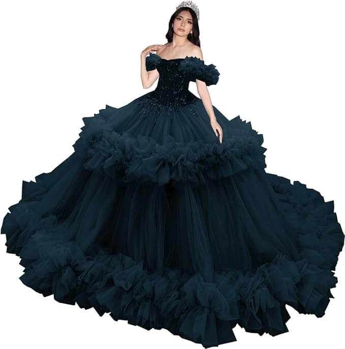 Puffy Pink Ruffled Quinceañera Dress with Sequins Beaded Sweet 15
