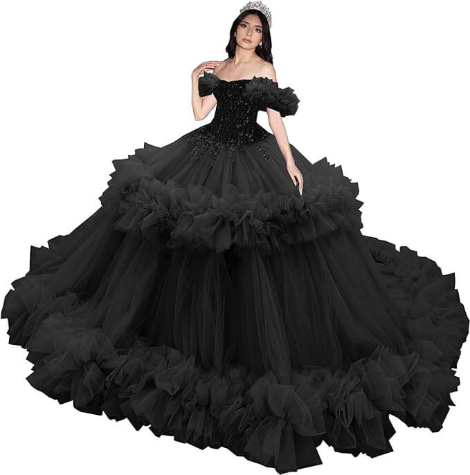 Puffy Pink Ruffled Quinceañera Dress with Sequins Beaded Sweet 15