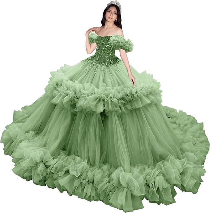 Puffy Pink Ruffled Quinceañera Dress with Sequins Beaded Sweet 15