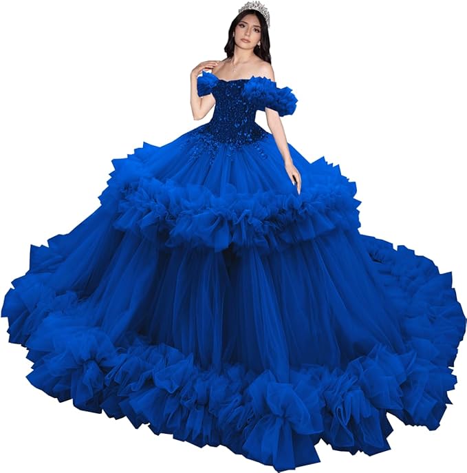 Puffy Pink Ruffled Quinceañera Dress with Sequins Beaded Sweet 15