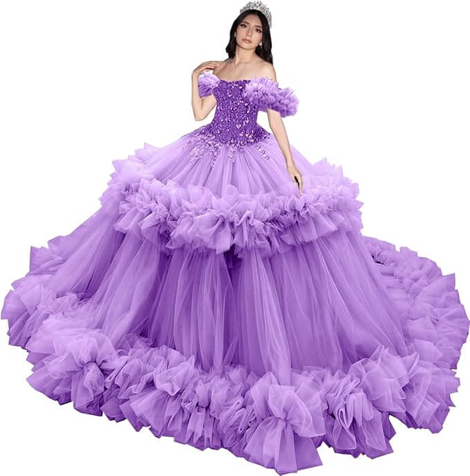 Puffy Pink Ruffled Quinceañera Dress with Sequins Beaded Sweet 15