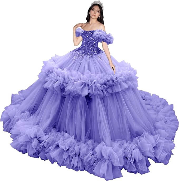 Puffy Pink Ruffled Quinceañera Dress with Sequins Beaded Sweet 15