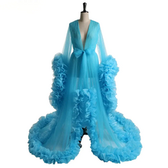 Puffy Pink Tulle Maternity Photo Shoot Women Night Robe Sleepwear Gown