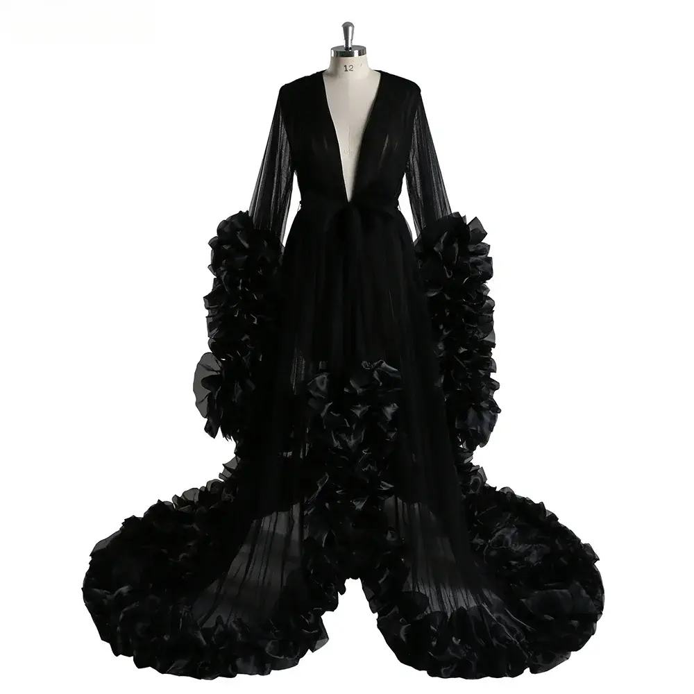 Puffy Pink Tulle Maternity Photo Shoot Women Night Robe Sleepwear Gown