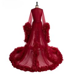 Puffy Pink Tulle Maternity Photo Shoot Women Night Robe Sleepwear Gown
