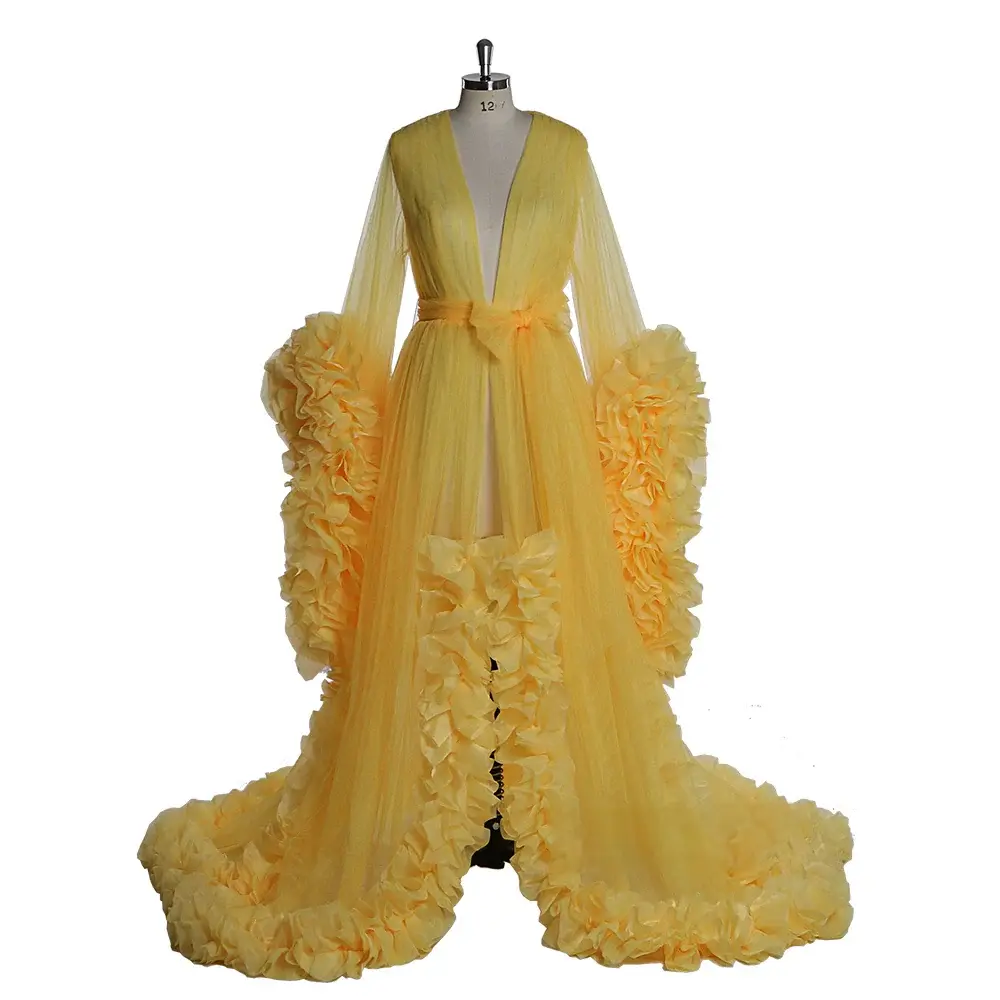 Puffy Pink Tulle Maternity Photo Shoot Women Night Robe Sleepwear Gown