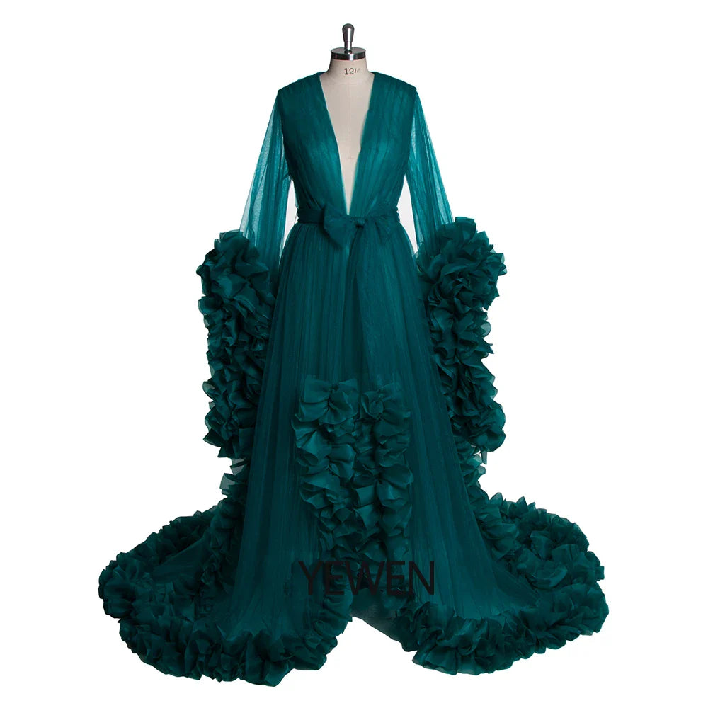 Puffy Pink Tulle Maternity Photo Shoot Women Night Robe Sleepwear Gown