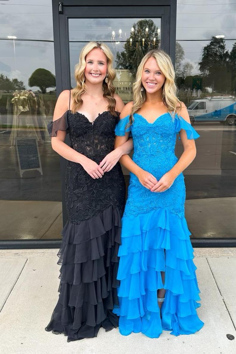 2025 Yellow Prom Dresses Ruffles Lace Appliques Long Dress Cold Shoulder