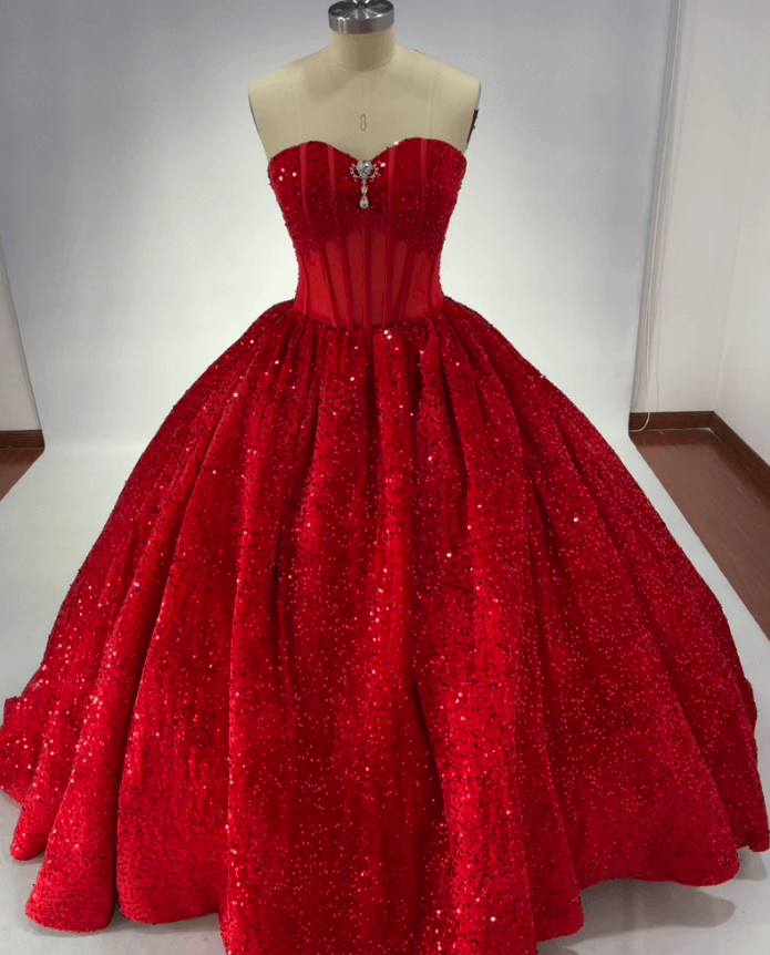 Sparkly Black Sequin Quinceanera 15 Dresses Beaded Strapless with Bow - MyChicDress