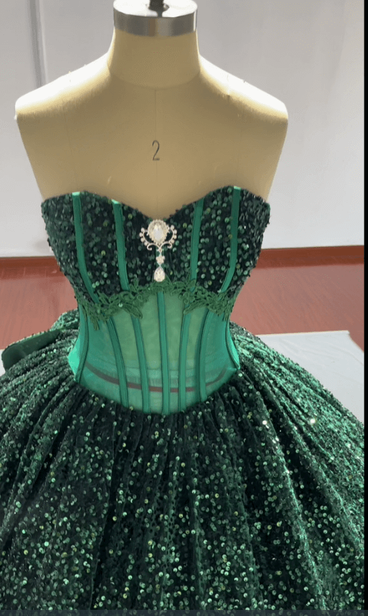 Sparkly Black Sequin Quinceanera 15 Dresses Beaded Strapless with Bow - MyChicDress