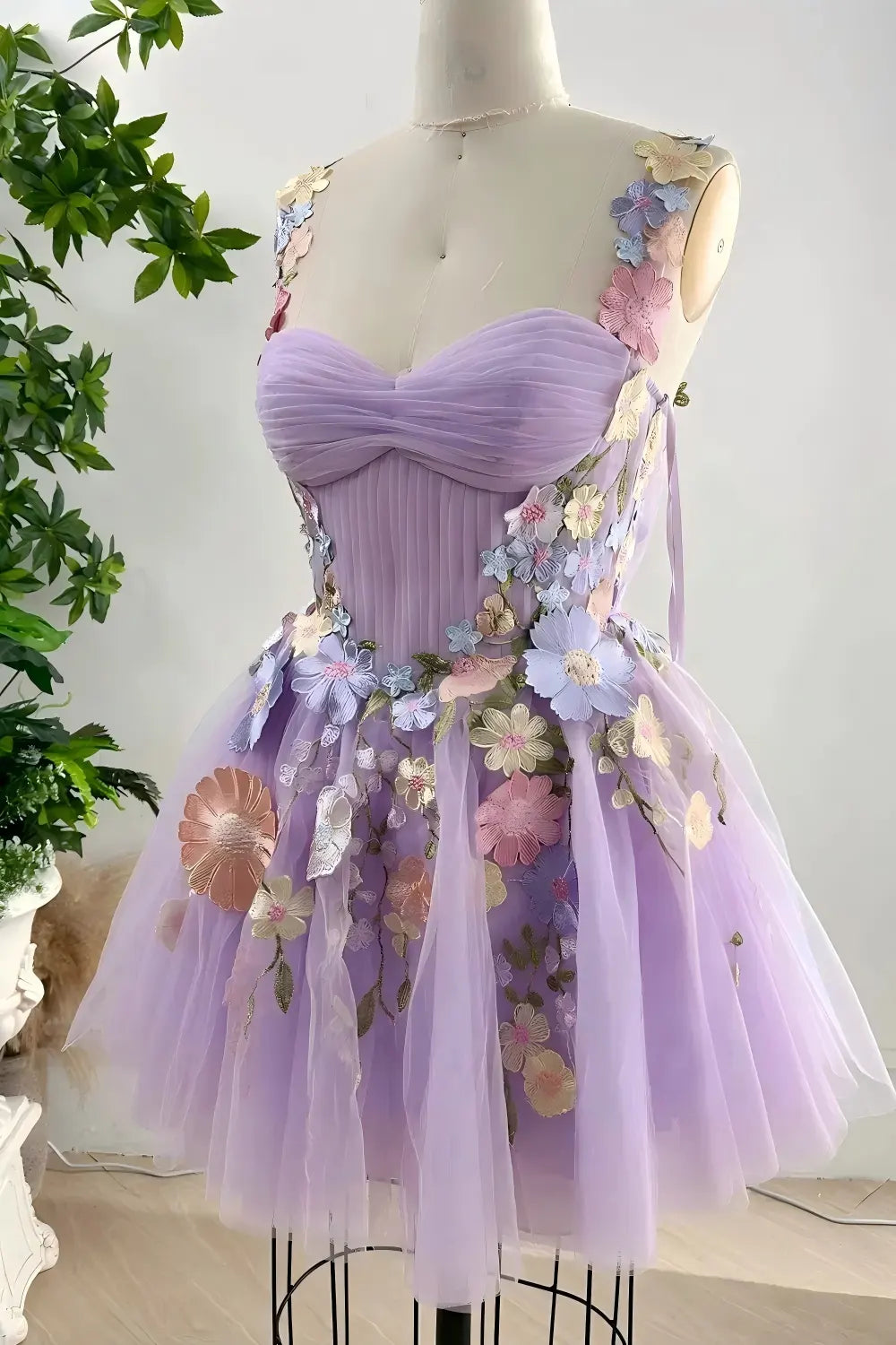 White Floral Short Wedding Guest Gown A Line Hoco Dresses