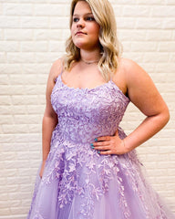 Plus Size Purple Lace Prom Dresses A Line Evening Gowns