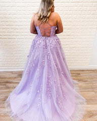 Plus Size Purple Lace Prom Dresses A Line Evening Gowns