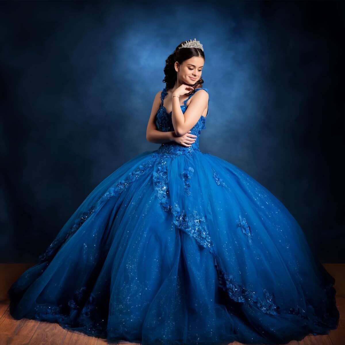 Off the Shoulder Flowers Beaded Royal Blue Ball Gown Quinceanera Dresses