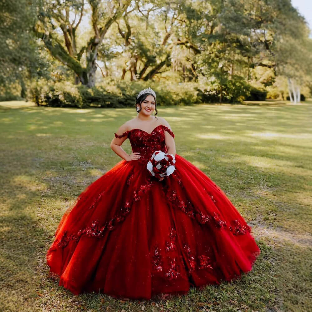 Off the Shoulder Flowers Beaded Royal Blue Ball Gown Quinceanera Dresses