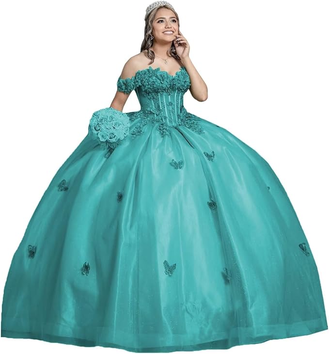 Ball Gown Princess Sage Green Quinceanera Dresses with Butterfly Flowers