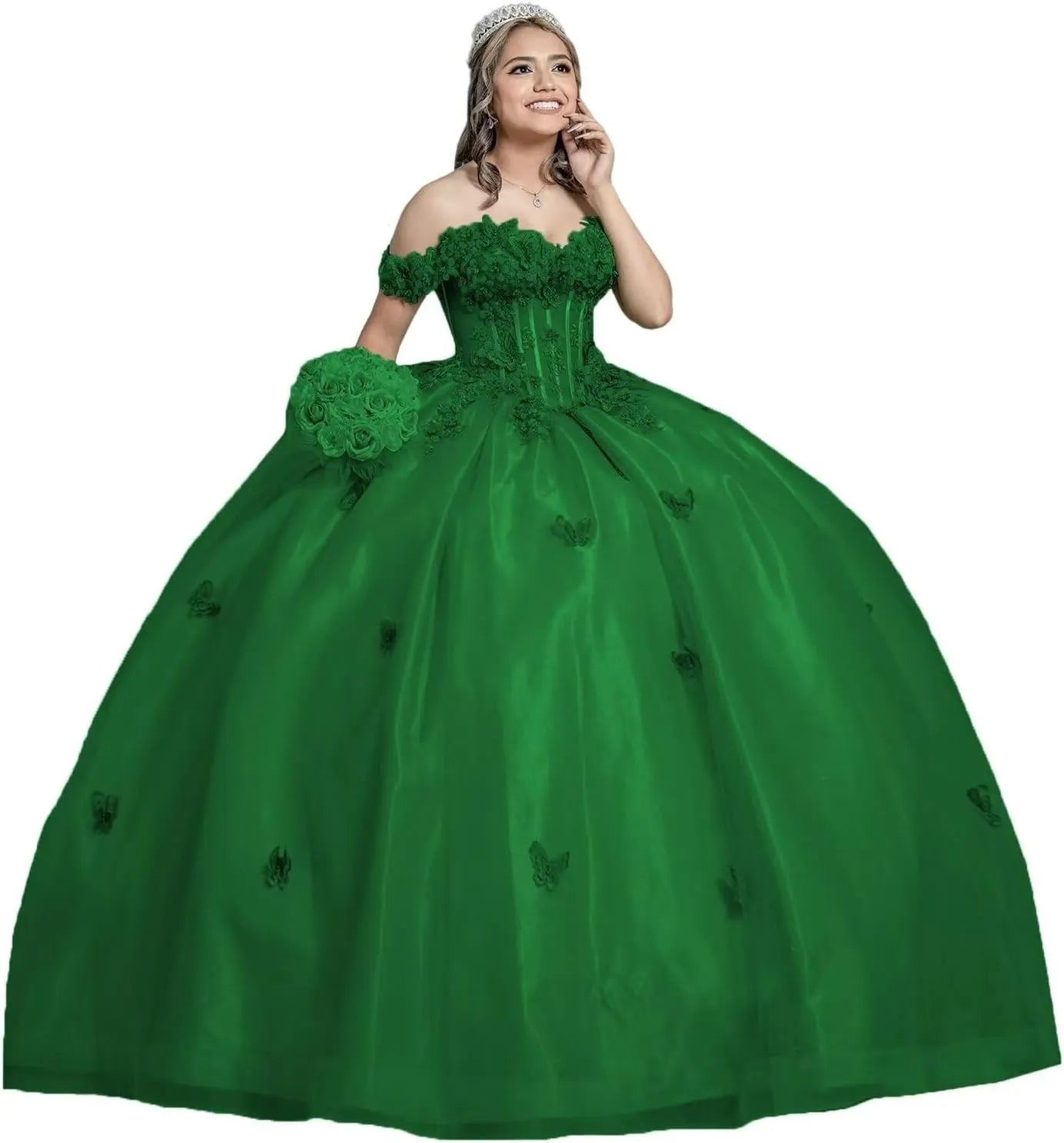 Ball Gown Princess Sage Green Quinceanera Dresses with Butterfly Flowers