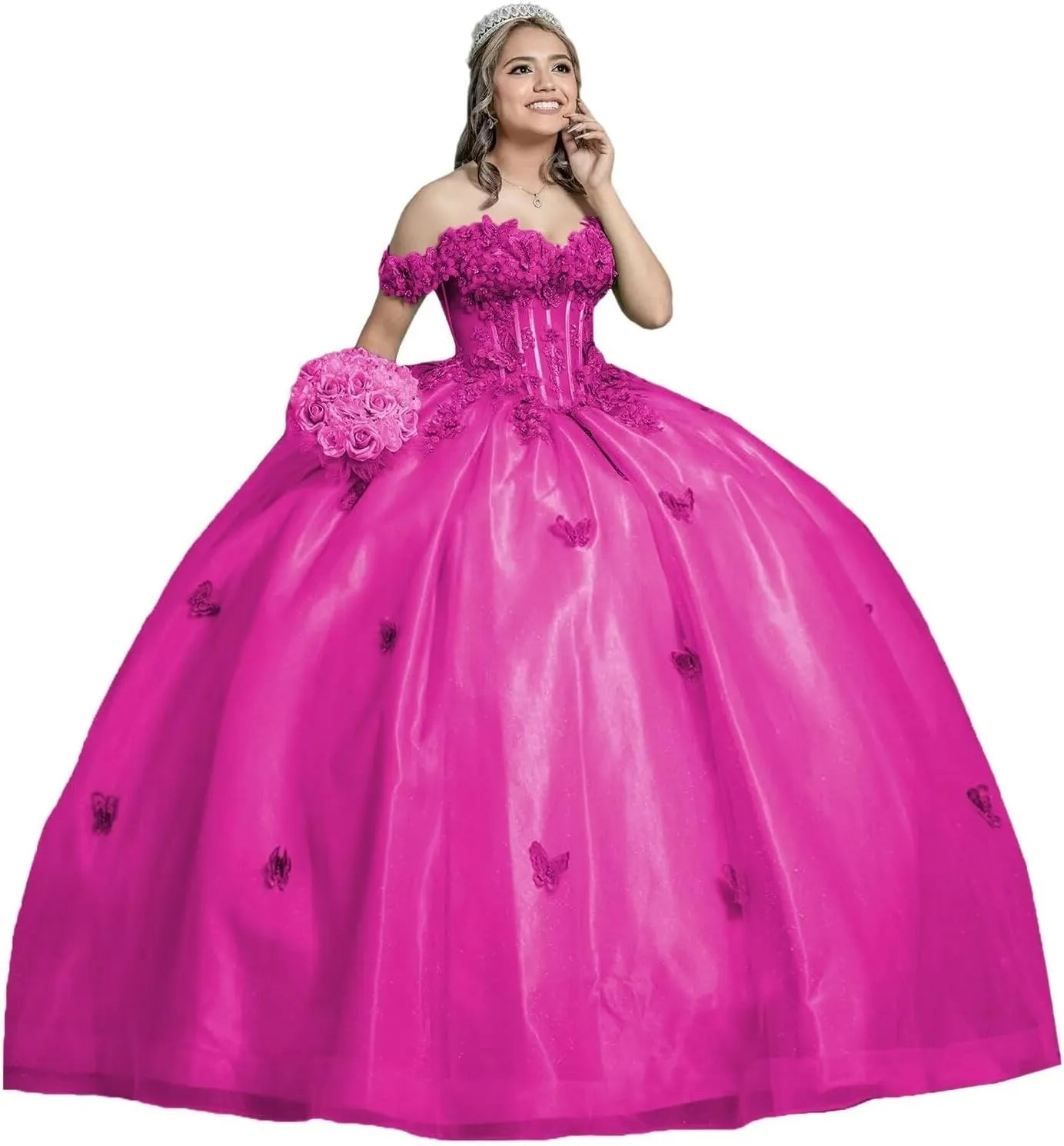 Ball Gown Princess Sage Green Quinceanera Dresses with Butterfly Flowers
