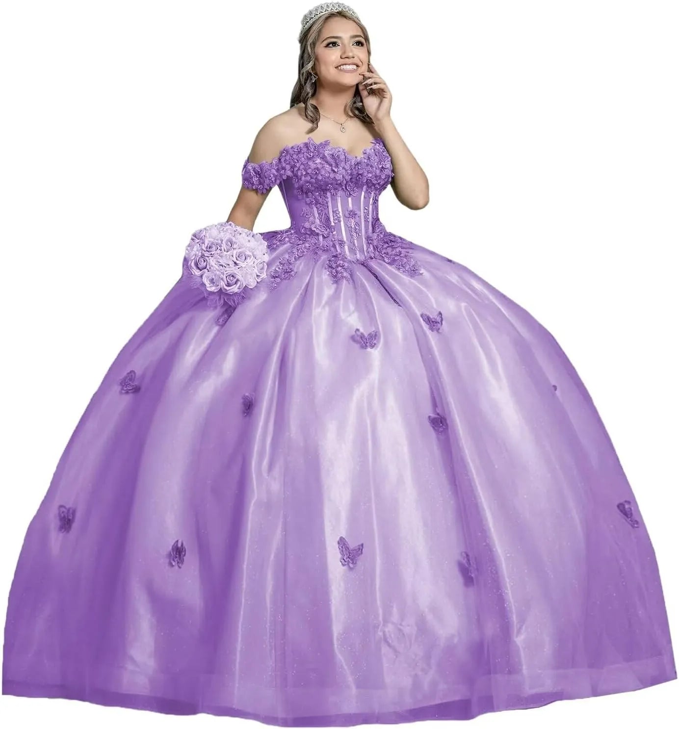 Ball Gown Princess Sage Green Quinceanera Dresses with Butterfly Flowers