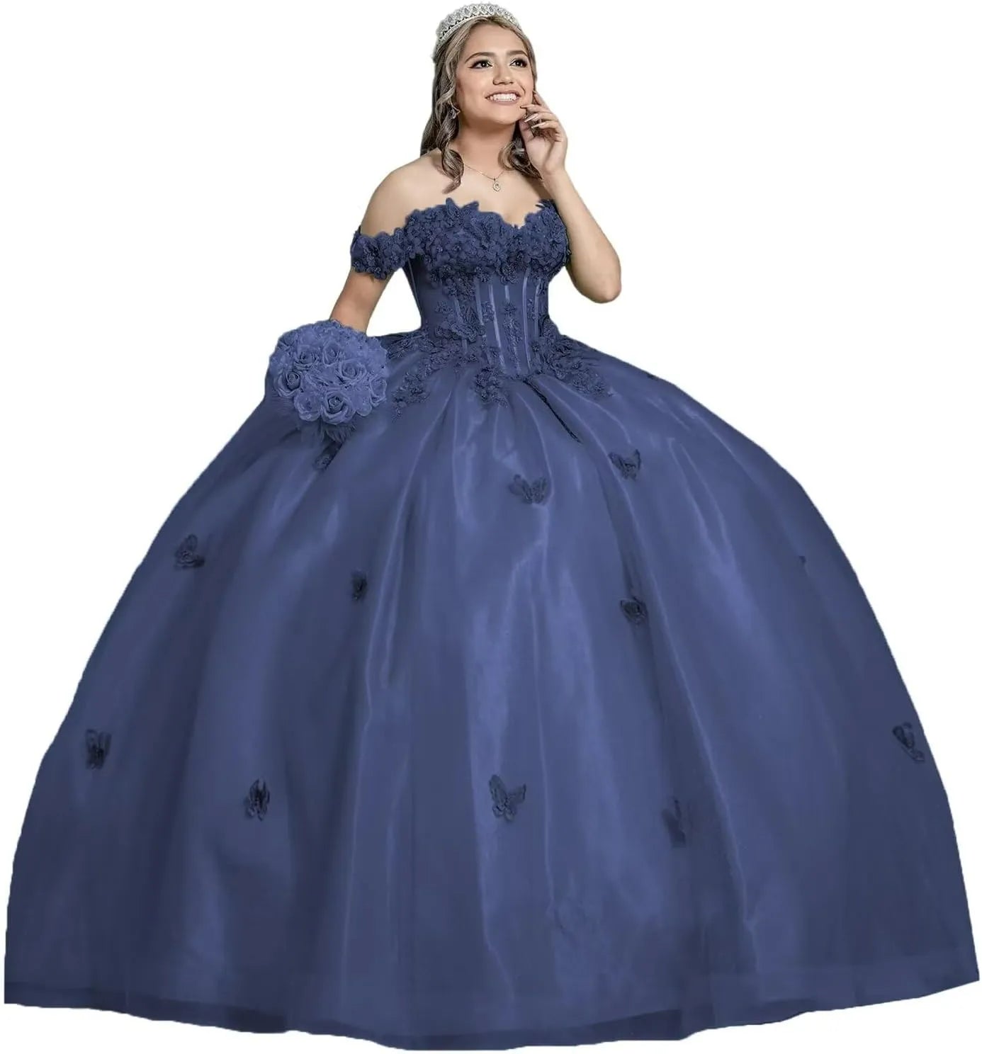 Ball Gown Princess Sage Green Quinceanera Dresses with Butterfly Flowers
