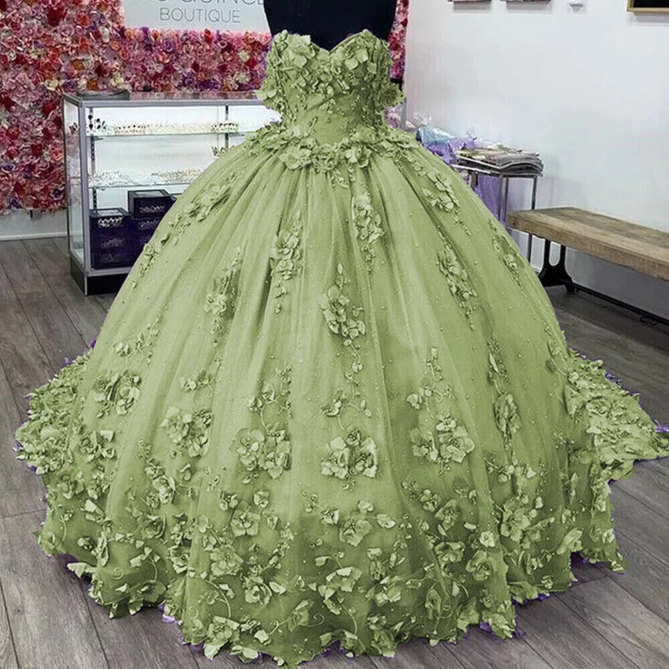 3D flowers Sage Green Quinceanera Dresses mychicdress